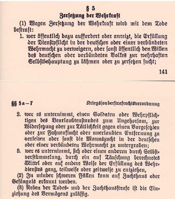 Verordnung über das Sonderstrafrecht im Kriege (KSSVO) vom 17. August 1938.