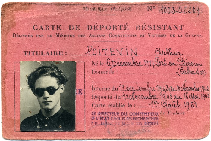 Carte de déporté résistant Arthur Poitevin