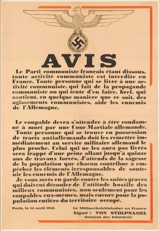 Avis du Militärbefehlshaber en France