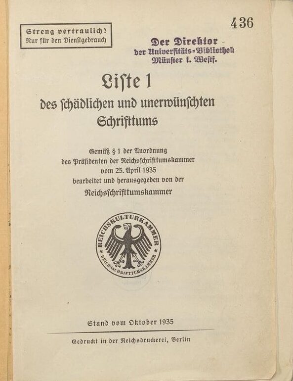 Liste 1 des schädlichen und unerwünschten Schrifttums 1935